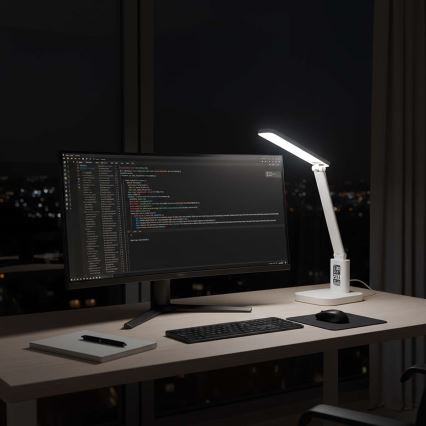 LED Stmívatelná nabíjecí dotyková stolní lampa s displejem LED/7,5W/1200 mAh 3000/4000/5700K CRI 90 bílá
