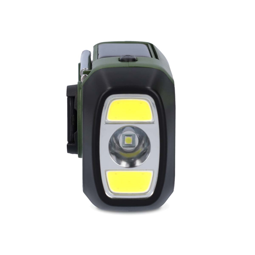 Rádio DAB+/FM na kliku se solárním panelem a LED svítilnou 5V/2500 mAh zelená/černá