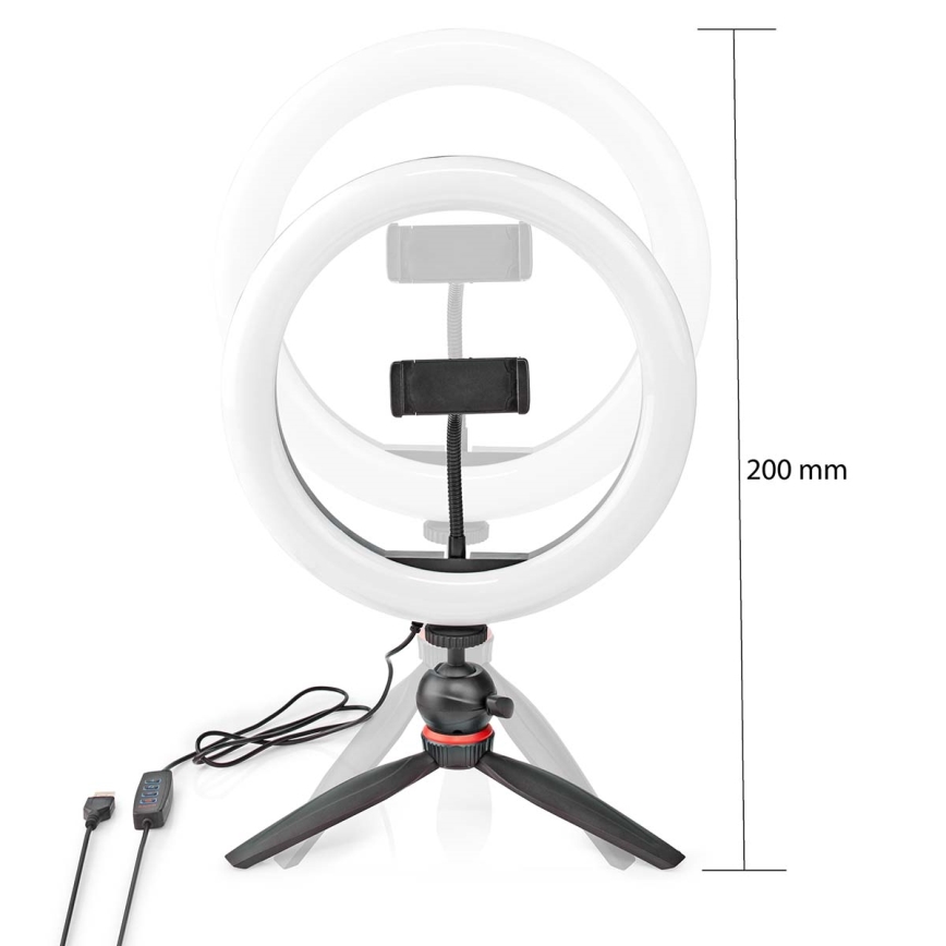 LED Stmívatelná lampa na stativu s držákem pro vlogování LED/6W/USB 2700-6700K