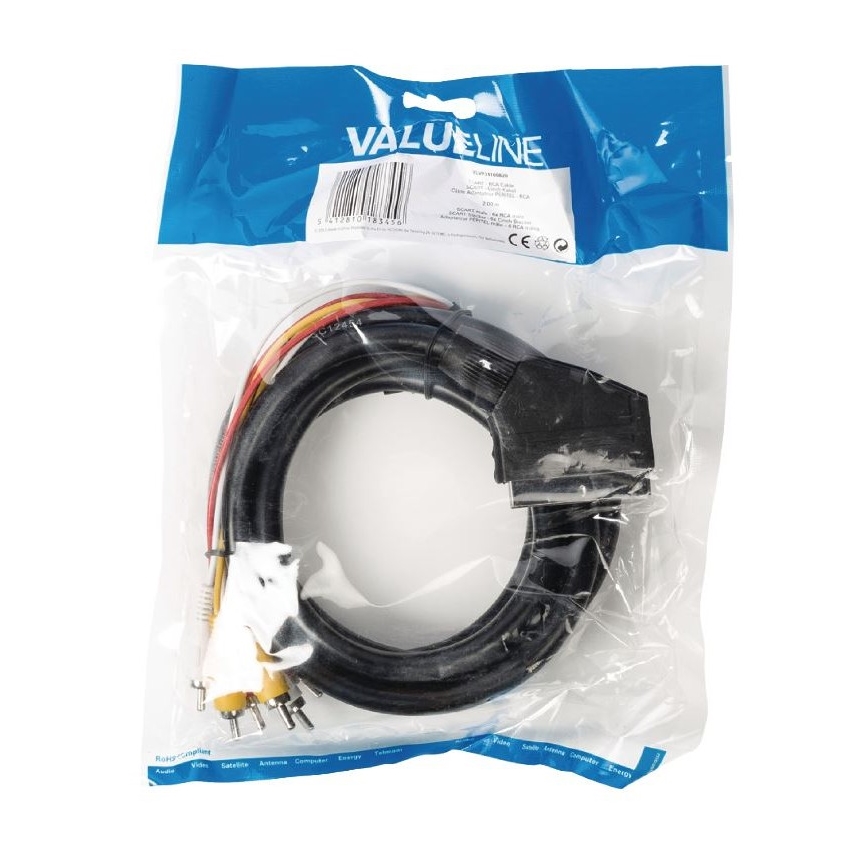 SCART kabel 6x zástrčka černá 2m