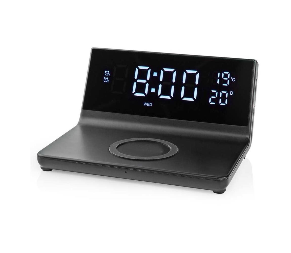 Nedis Nedis WCACQ20BK - Budík s LCD displejem a bezdrátovou nabíječkou 15W/230V černá NE0549