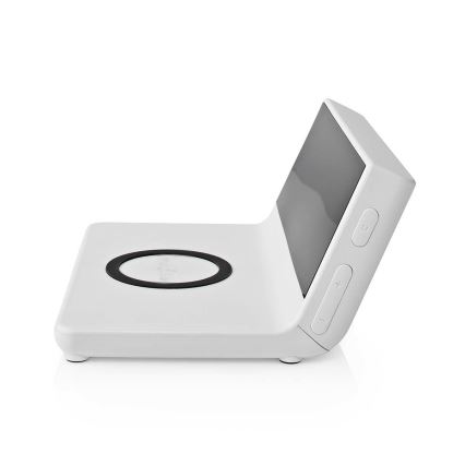 Budík s LCD displejem a bezdrátovou nabíječkou 15W/5V + 1xCR2032 bílá