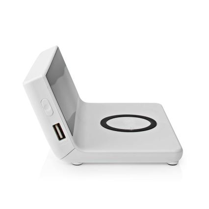 Budík s LCD displejem a bezdrátovou nabíječkou 15W/5V + 1xCR2032 bílá
