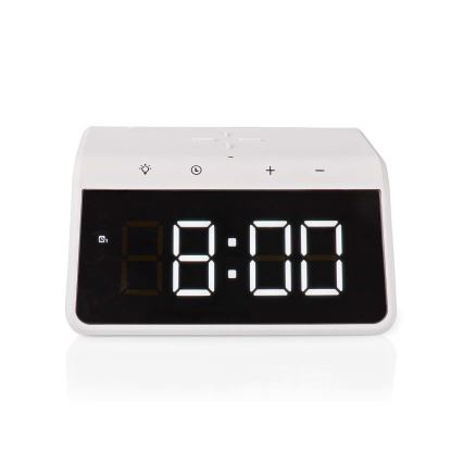 Budík s LCD displejem a bezdrátovou nabíječkou 15W/230V 1x CR2032 bílá