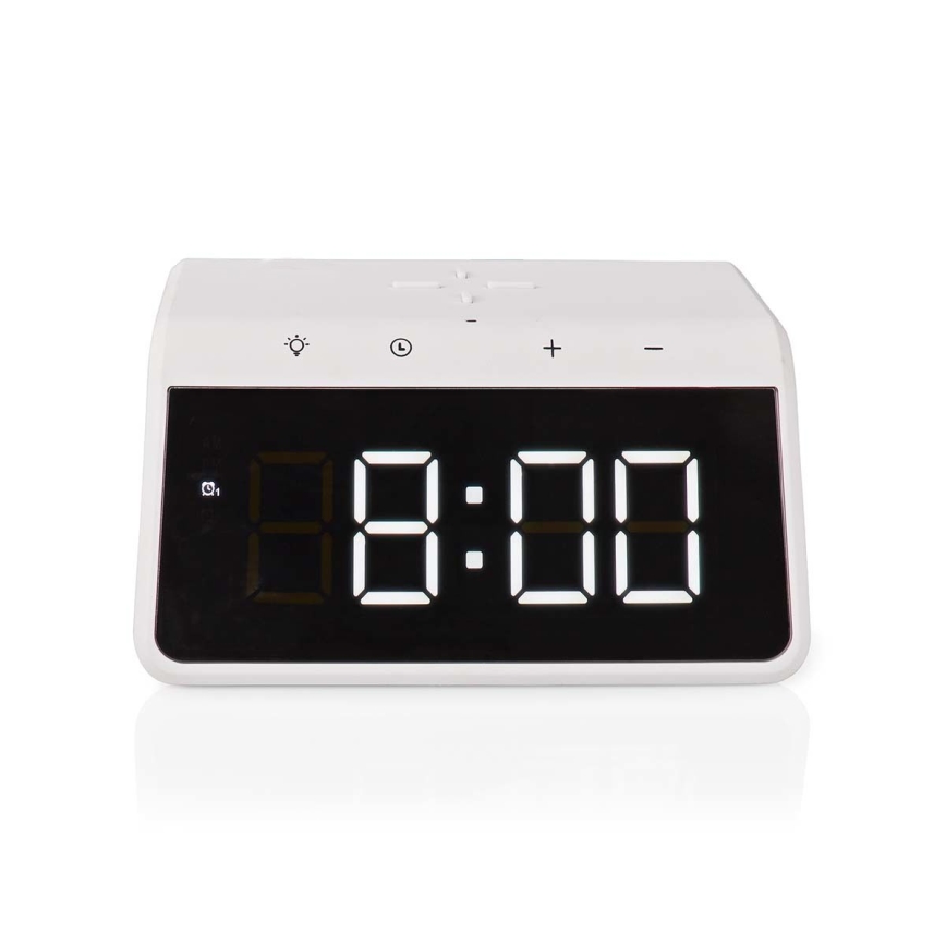 Budík s LCD displejem a bezdrátovou nabíječkou 15W/230V 1x CR2032 bílá
