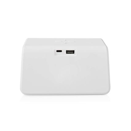 Budík s LCD displejem a bezdrátovou nabíječkou 15W/230V 1x CR2032 bílá