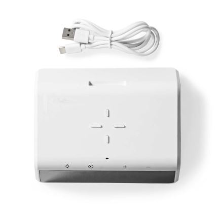 Budík s LCD displejem a bezdrátovou nabíječkou 15W/230V 1x CR2032 bílá