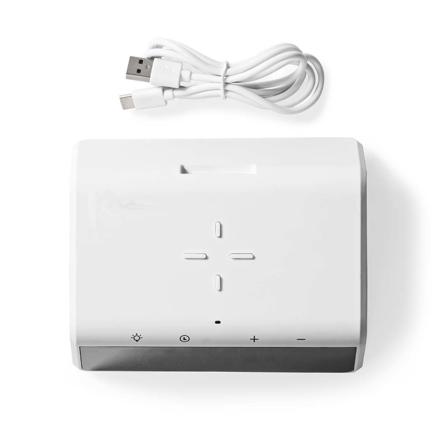 Budík s LCD displejem a bezdrátovou nabíječkou 15W/230V 1x CR2032 bílá