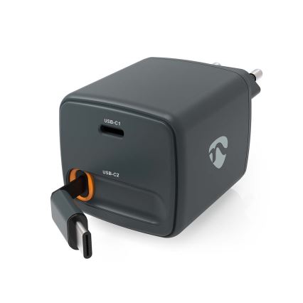 Nabíječka se zatahovacím kabelem Power Delivery 30W 2xUSB-C černá