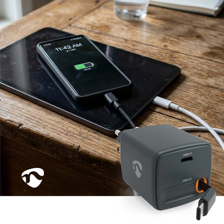 Nabíječka se zatahovacím kabelem Power Delivery 65W 2xUSB-C černá