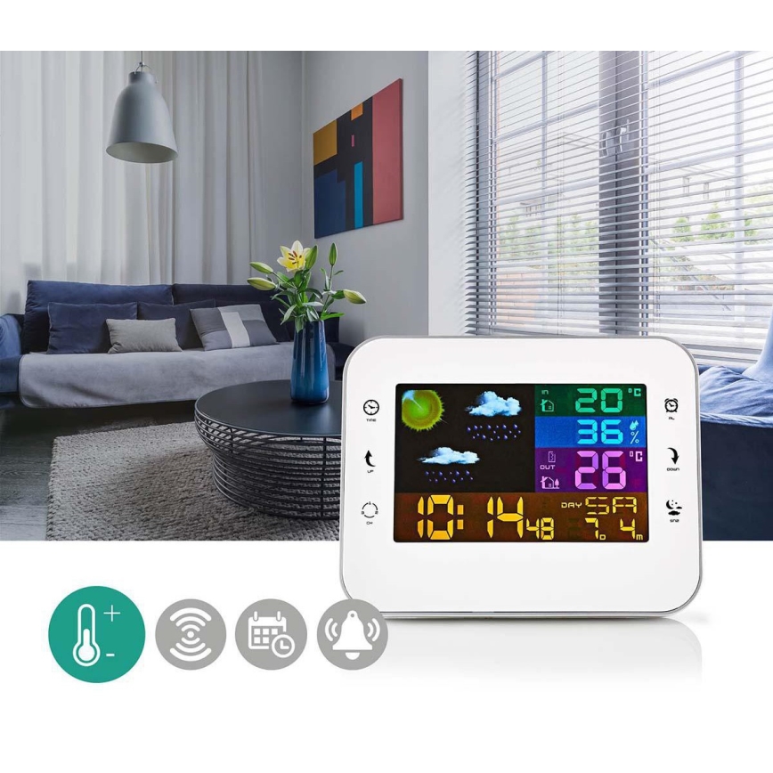 Meteostanice s barevným LCD displejem 230V/3xAAA + 2xAA bílá