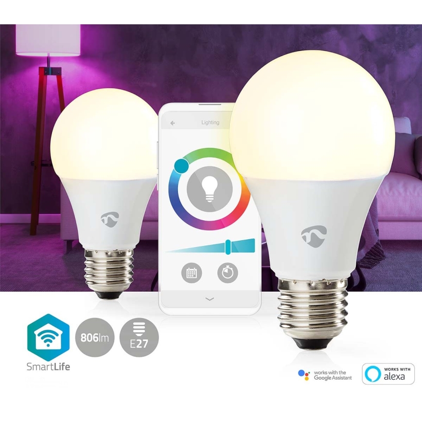 SADA 2x LED RGBW Stmívatelná žárovka SmartLife E27/9W/230V Wi-Fi 2700-6500K