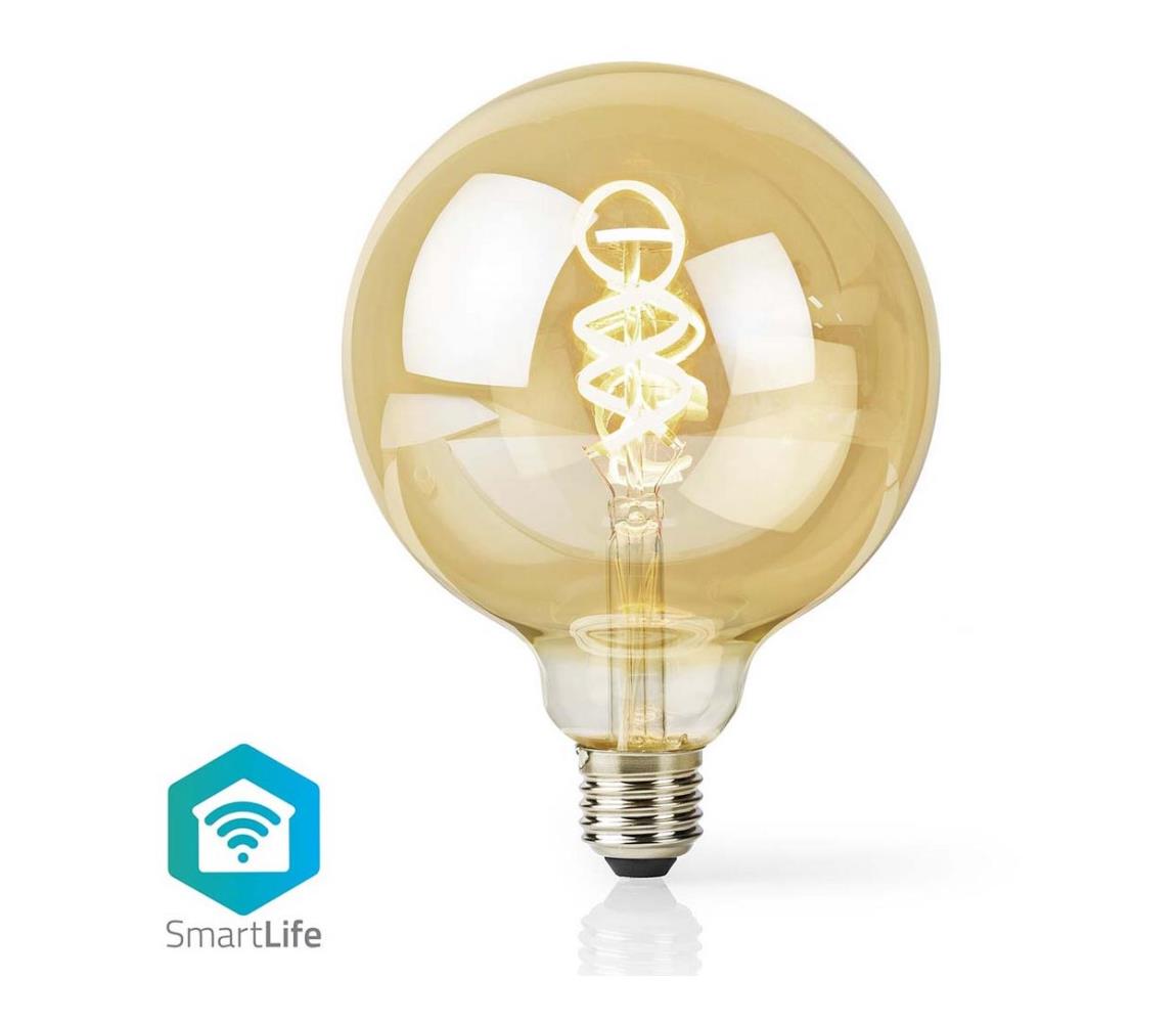 Nedis Wi-Fi Smart Bulb E27 4,9W LED žárovka, s vláknem, pro chytrý dům, E27, G125, 4,9W, 230V, 360lm, teplá až studená bílá, stmívatelná, zlatá WIFILRT10G125