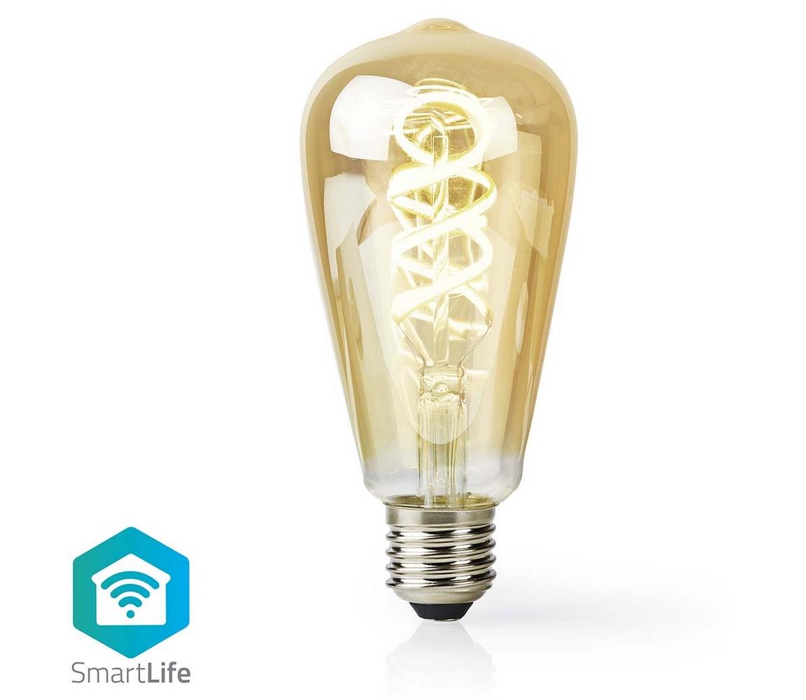 Nedis Wi-Fi Smart Bulb E27 4,9W LED žárovka, s vláknem, pro chytrý dům, E27, ST64, 4,9W, 230V, 360lm, teplá až studená bílá, stmívatelná, zlatá WIFILRT10ST64
