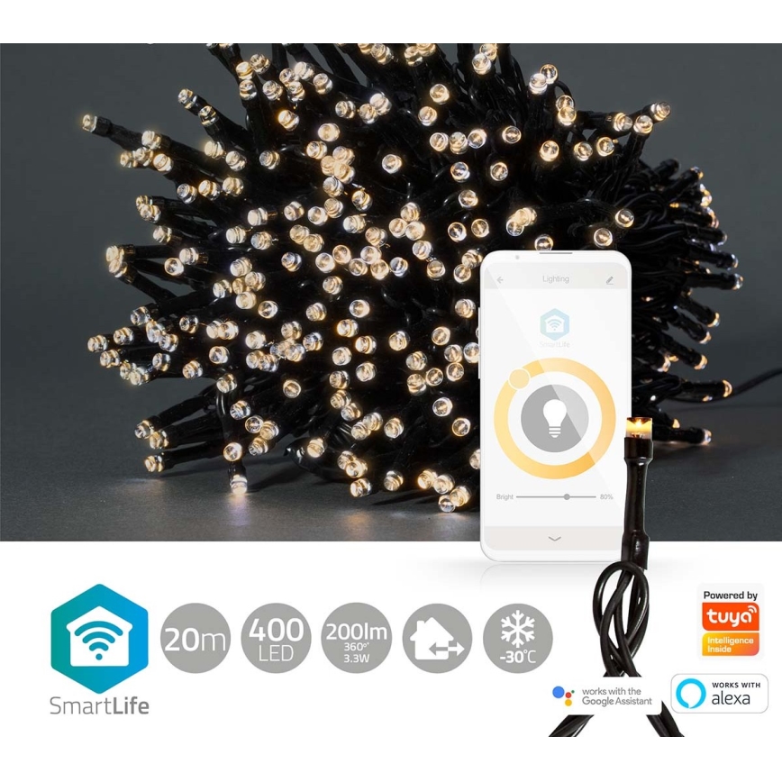 LED Venkovní vánoční řetěz 400xLED/8 funkcí 25m IP65 Wi-Fi Tuya teplá bílá