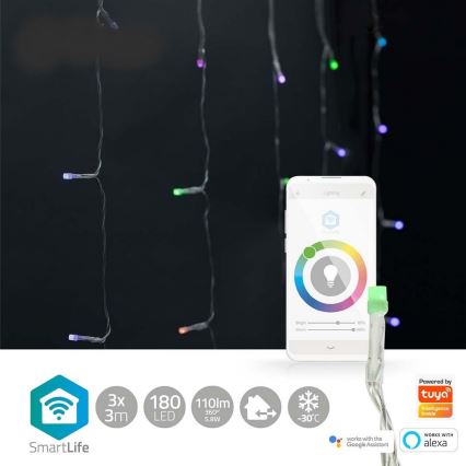 LED RGB  závěs 180xLED/7 funkcí 6m IP65 Wi-Fi Tuya