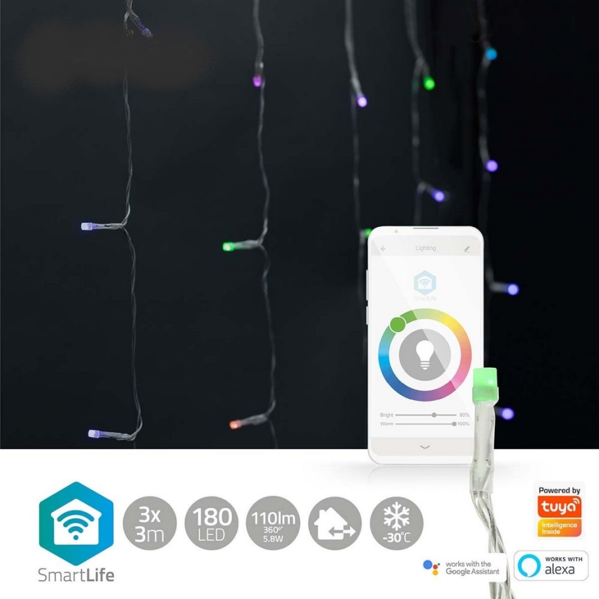 LED RGB  závěs 180xLED/7 funkcí 6m IP65 Wi-Fi Tuya