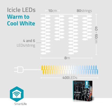 LED Stmívatelný venkovní vánoční závěs 400xLED/11 funkcí 11m IP65 Wi-Fi Tuya