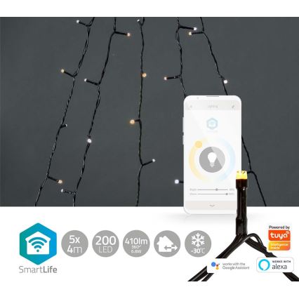 LED Venkovní vánoční závěs 200xLED/8 funkcí 5x7m IP65 Wi-Fi Tuya teplá až studená bílá