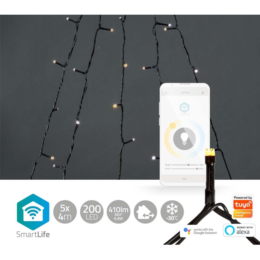 LED Venkovní vánoční závěs 200xLED/8 funkcí 5x7m IP65 Wi-Fi Tuya teplá až studená bílá