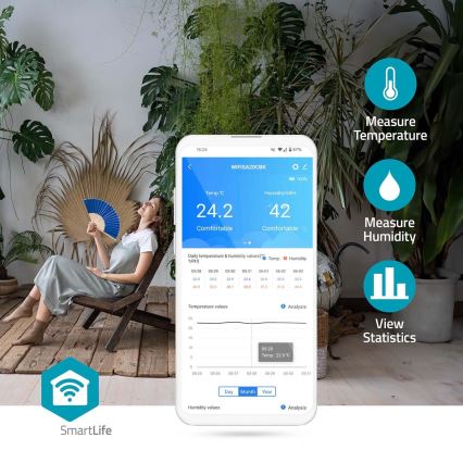Chytrý monitor kvality ovzduší s LED displejem SmartLife Wi-Fi