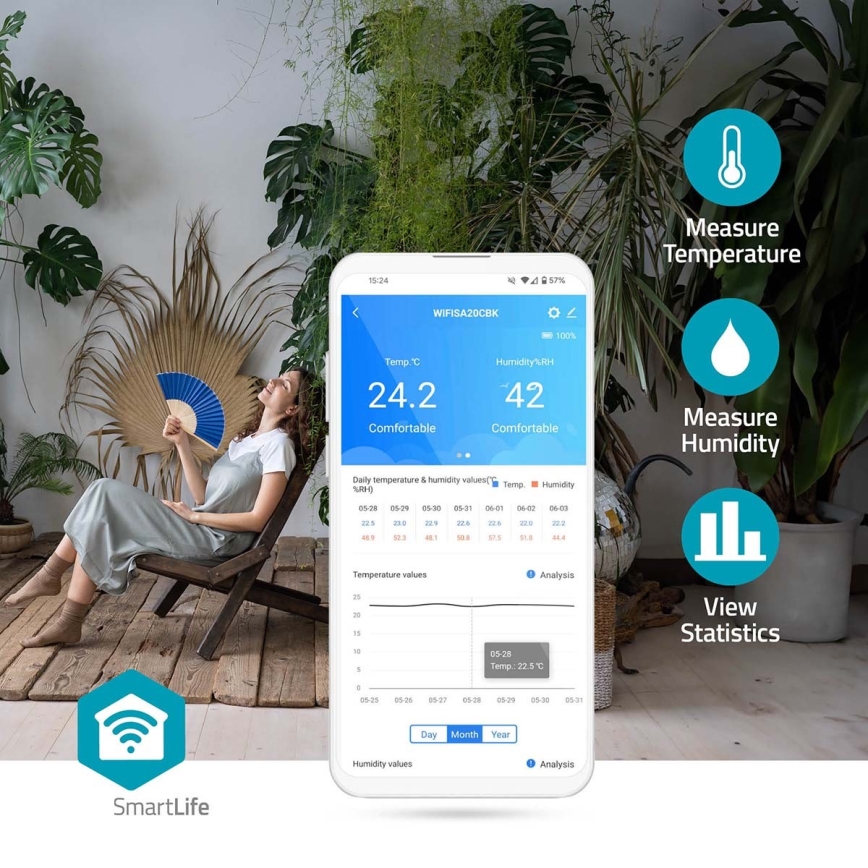 Chytrý monitor kvality ovzduší s LED displejem SmartLife Wi-Fi