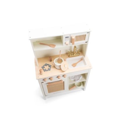 New Classic Toys - Dřevěná kuchyňka s příslušenstvím bílá/ratan