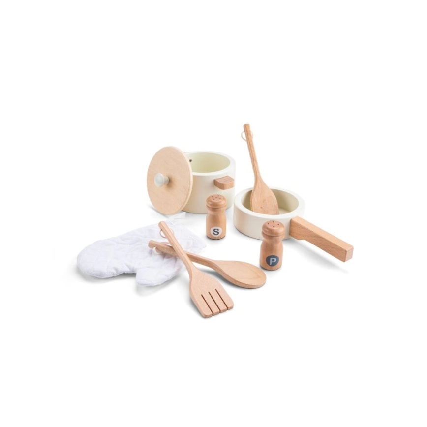 New Classic Toys - Dřevěná kuchyňka s příslušenstvím bílá/ratan