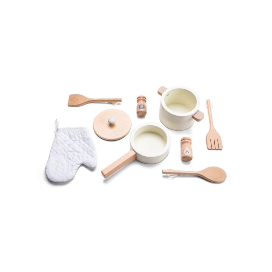 New Classic Toys - Dřevěná kuchyňka s příslušenstvím bílá/ratan