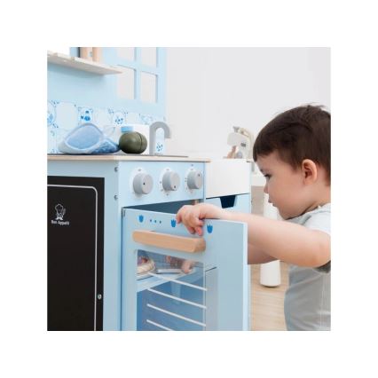 New Classic Toys - Dřevěná kuchyňka s příslušenstvím modrá