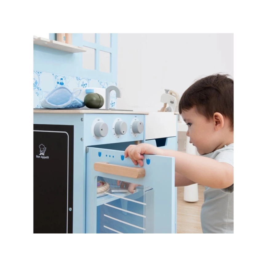 New Classic Toys - Dřevěná kuchyňka s příslušenstvím modrá