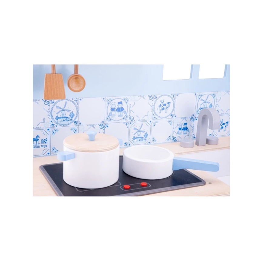 New Classic Toys - Dřevěná kuchyňka s příslušenstvím modrá
