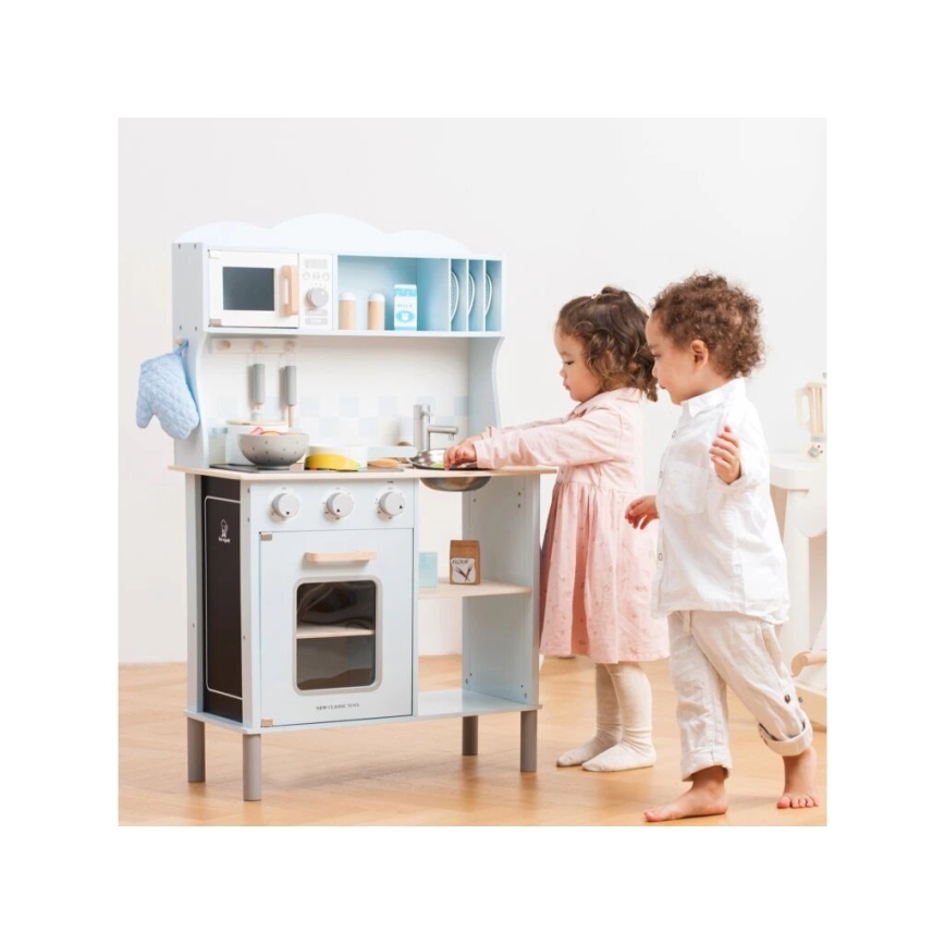 New Classic Toys - Dřevěná kuchyňka s příslušenstvím světle modrá