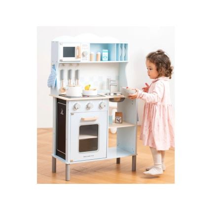 New Classic Toys - Dřevěná kuchyňka s příslušenstvím světle modrá