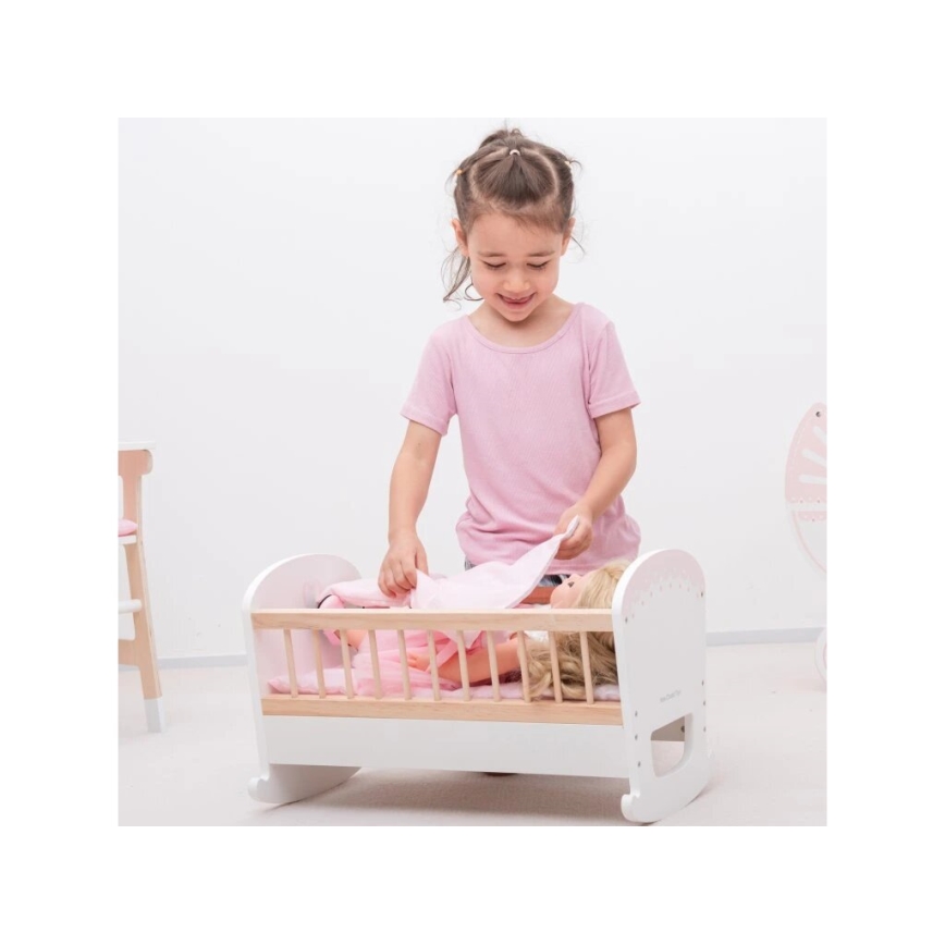 New Classic Toys - Dřevěná postýlka pro panenky růžová