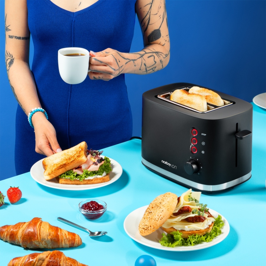 Niceboy ION Cruncher C3 - Topinkovač s dvěma otvory a rozpékačem 870W/230V černá