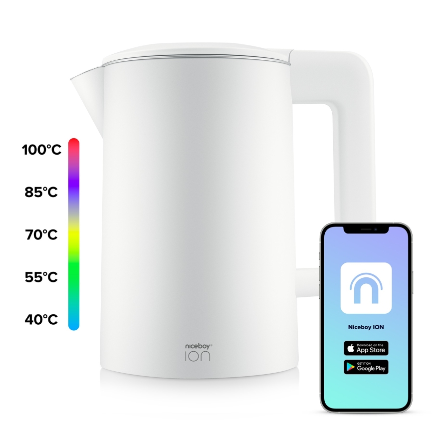 Niceboy ION SmartKettle - Chytrá rychlovarná konvice s termoregulací 1,7 l 2200W/230V Wi-Fi bílá