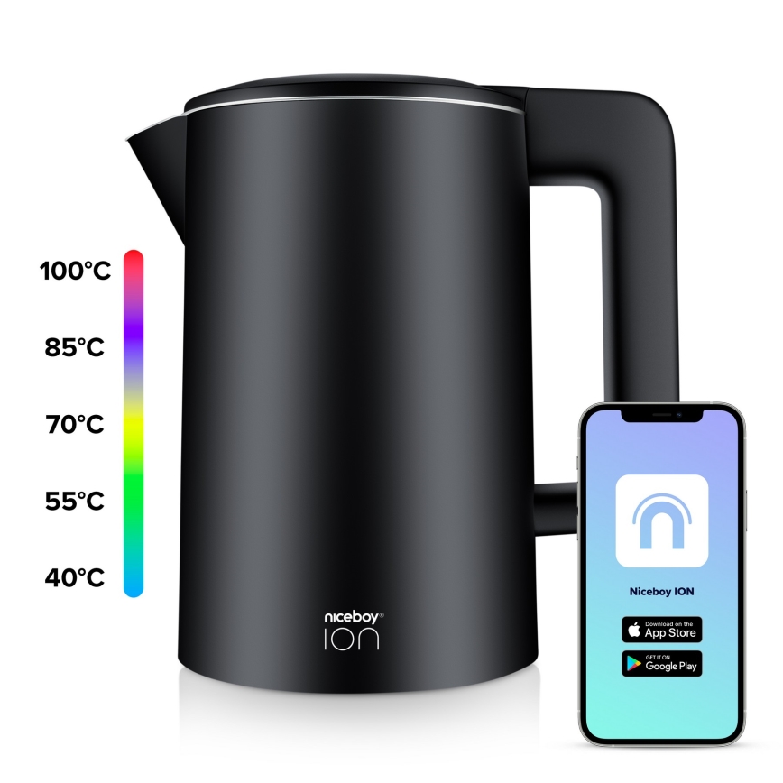 Niceboy ION SmartKettle - Chytrá rychlovarná konvice s termoregulací 1,7 l 2200W/230V Wi-Fi černá