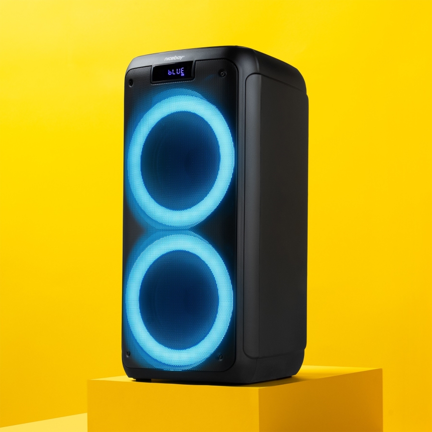 Niceboy PARTY Boss 2 - LED Bezdrátový reproduktor s mikrofonem a funkcí powerbanky 200W/4500 mAh + dálkové ovládání