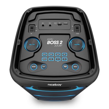 Niceboy PARTY Boss 2 - LED Bezdrátový reproduktor s mikrofonem a funkcí powerbanky 200W/4500 mAh + dálkové ovládání