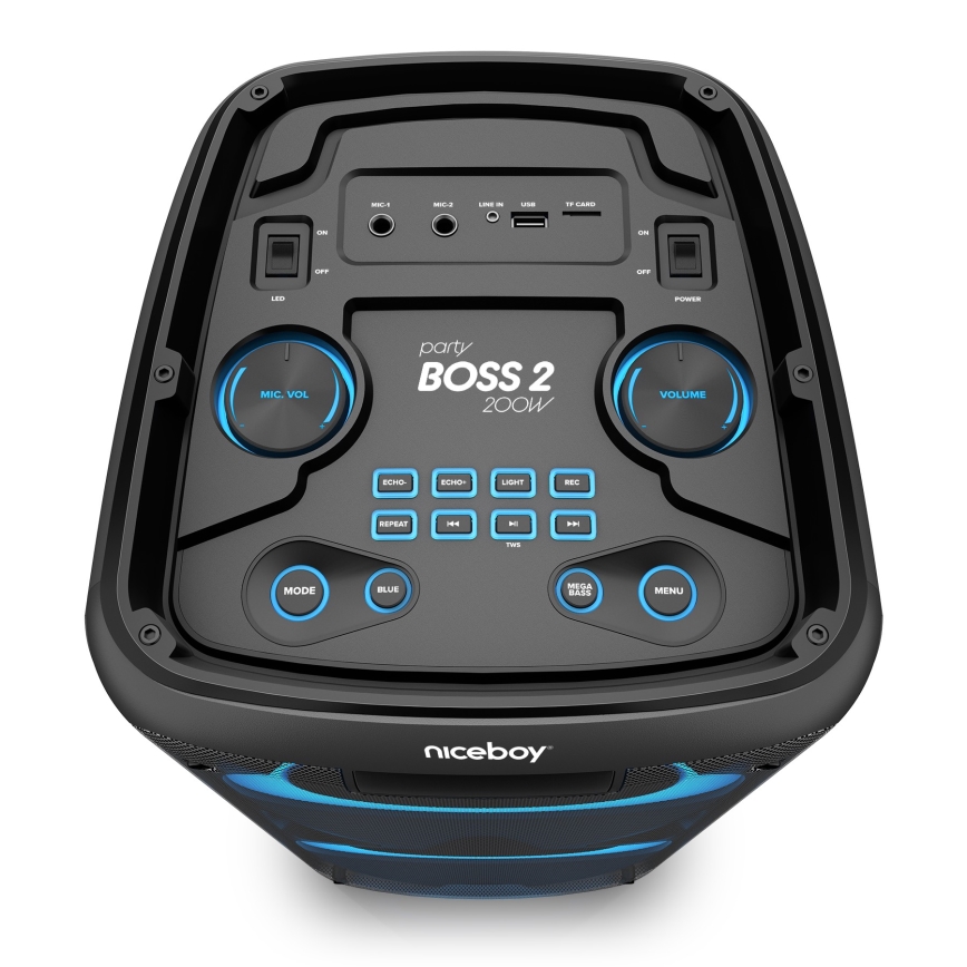 Niceboy PARTY Boss 2 - LED Bezdrátový reproduktor s mikrofonem a funkcí powerbanky 200W/4500 mAh + dálkové ovládání