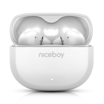 Niceboy Pins 4 - Bezdrátová sluchátka s ANC 400 mAh + 2x 50 mAh IPX4 bílá