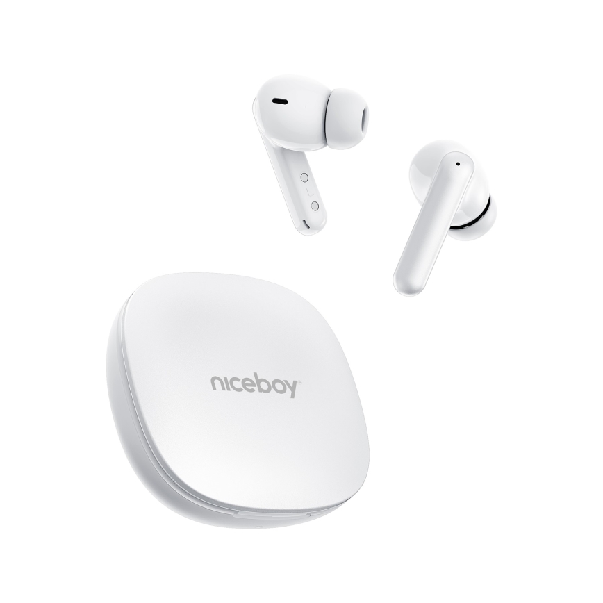 Niceboy Pins 4 PRO - Bezdrátová sluchátka s ANC 380 mAh + 2x 35 mAh IP54 bílá