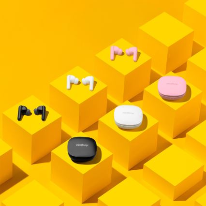 Niceboy Pins 4 PRO - Bezdrátová sluchátka s ANC 380 mAh + 2x 35 mAh IP54 růžová