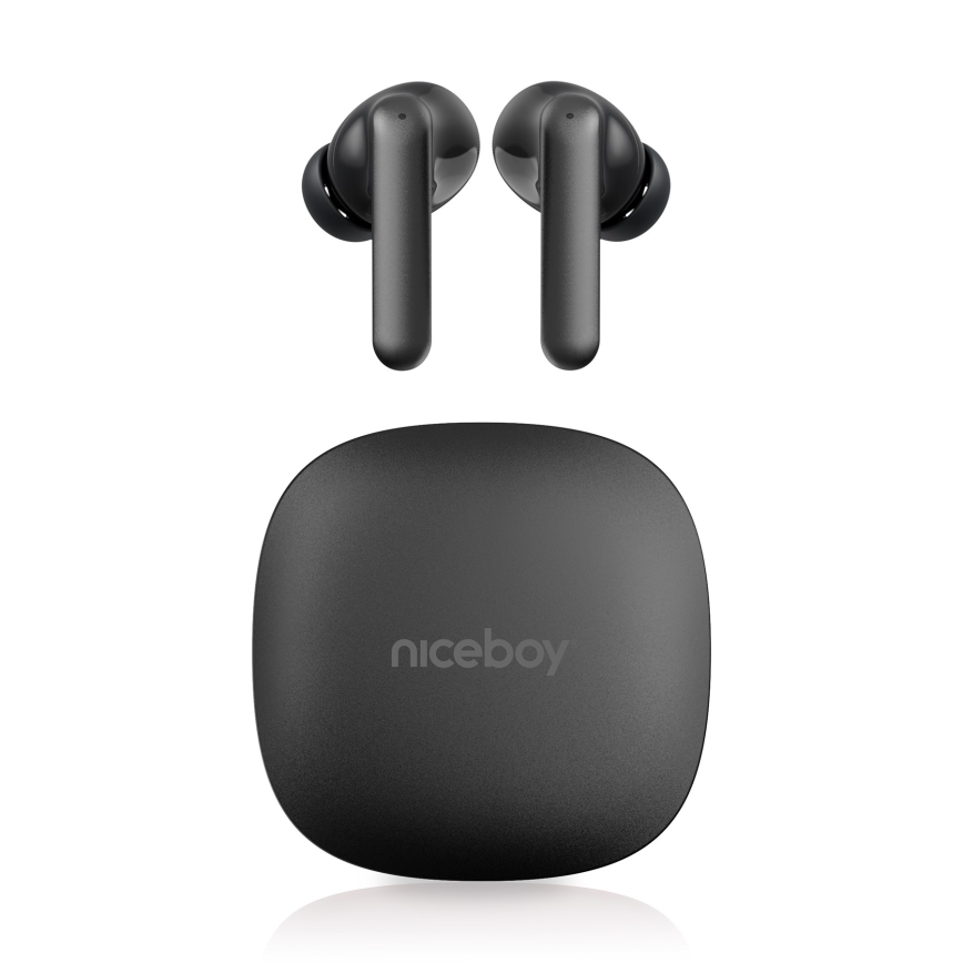 Niceboy Pins 4 PRO - Bezdrátová sluchátka s ANC 380 mAh + 2x 50 mAh IP54 černá
