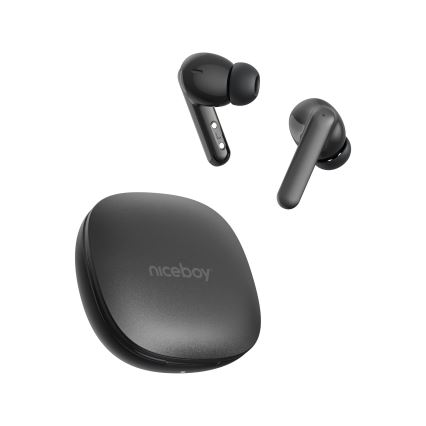Niceboy Pins 4 PRO - Bezdrátová sluchátka s ANC 380 mAh + 2x 50 mAh IP54 černá