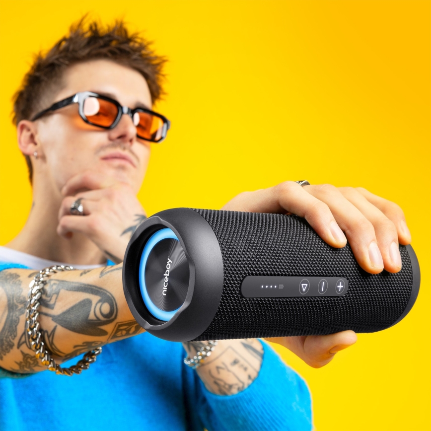 Niceboy Polaris - LED Bezdrátový reproduktor s mikrofonem 30W/4000 mAh IPX7 černá