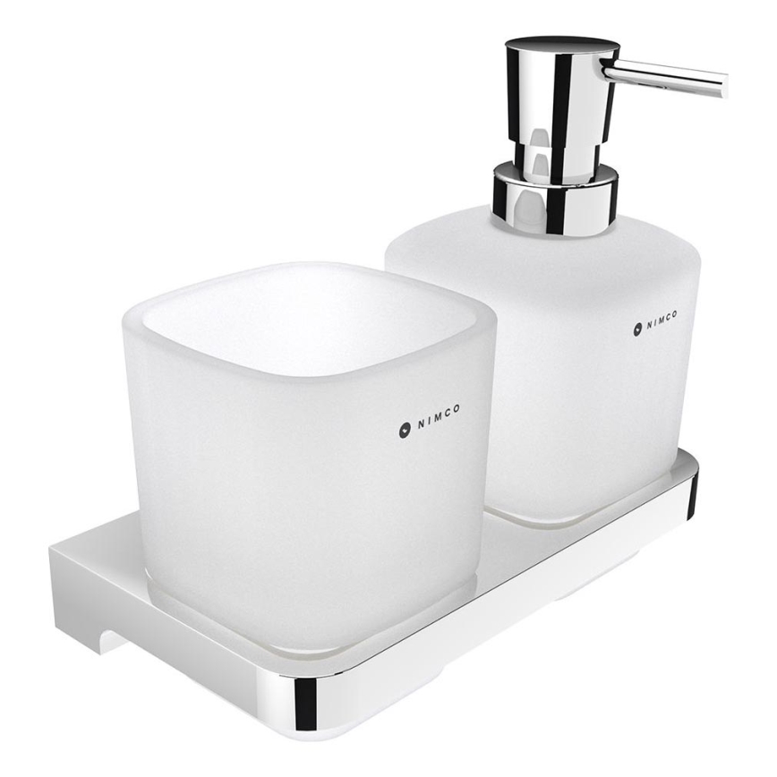 NIMCO MA 2905831C-26 - Nástěnný dávkovač mýdla a stojánek na zubní kartáčky MAYA 320 ml matné sklo/lesklý chrom