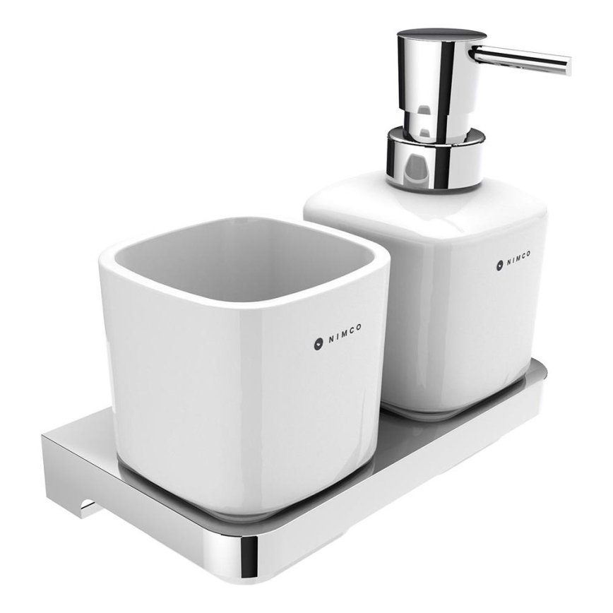 NIMCO MA 2905831K-T-26 - Nástěnný dávkovač mýdla a stojánek na zubní kartáčky MAYA 320 ml bílá/lesklý chrom