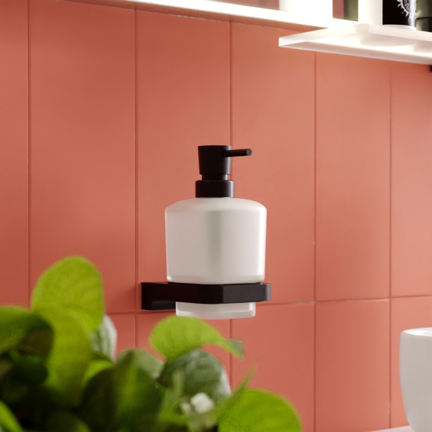 NIMCO MAC 2905831C-T-90 - Nástěnný dávkovač mýdla a stojánek na zubní kartáčky MAYA 320 ml matné sklo/matná černá